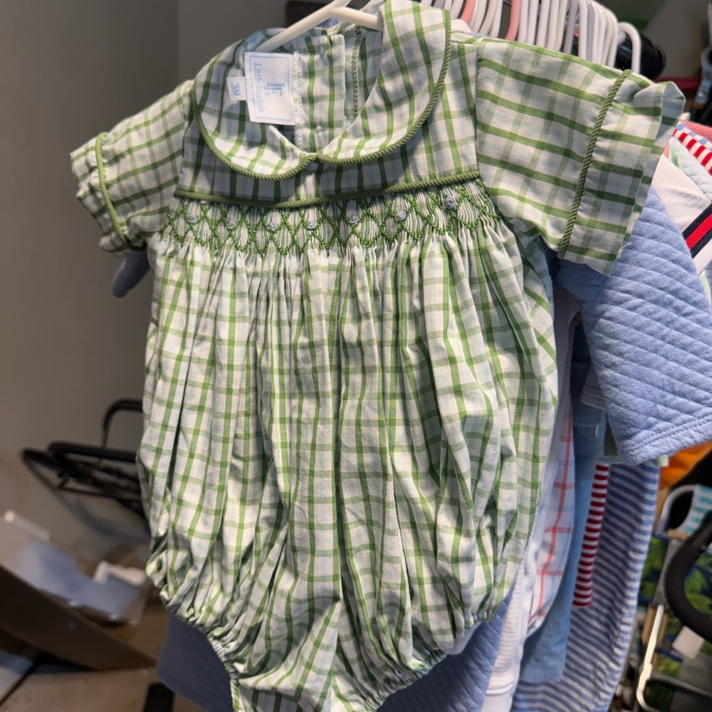 Green Plaid Little English Baby Romper